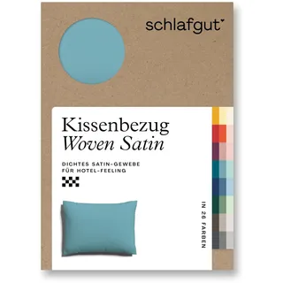 schlafgut Woven Satin Kissenbezug 60x80 cm Petrol Mid Uni in Premium Hotelqualität, Kopfkissenbezug einzeln mit 100% weicher Baumwolle