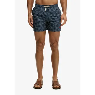 Badeshorts SUPERDRY "PREMIUM PRINTED 15 SWIM SHORT", Herren, Gr. XXL, N-Gr, sashiko atlantic navy, Polyester, gemustert, Badehosen Badeshorts