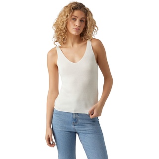 VERO MODA Damen Geripptes Struktur Top Einfarbiges V-Ausschnitt Shirt Ärmelloses Strick Oberteil VMNEWLEX