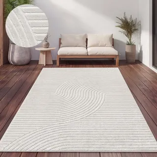 Outdoor Teppich Wetterfest Balkon Wohnzimmer Skandinavisches Boho Einfarbig Grösse 200x290 cm - Creme