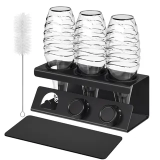 SONGMICS Flaschenhalter, Abtropfgestell Flaschen, Stahl, Flaschen Abtropfständer, mit absorbierenden Abtropfmatten, Flaschenbürste, Küche, tintenschwarz, für 3 Flaschen KCS557BH01