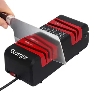Profi Elektrischer Messerschärfer 3 in 1 – Diamantbeschichtet für Küchenmesser, Scheren, Schraubendreher | Manuell & Automatisch | Rutschfeste Basis (Schwarz)​​