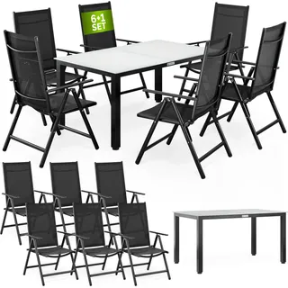 CASARIA® Gartenmöbel Set 6 Stühle mit Tisch 150x90cm Aluminium Sicherheitsglas Wetterfest Klappbar Modern Terrasse Balkon Möbel Sitzgruppe Garnitur Bern - Grau