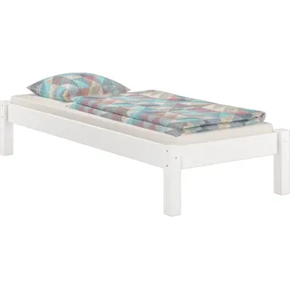 Weisses Futonbett ohne Kopfteil Kiefer massiv 90x200 Bettgestell Zubehör wählbar V-60.35-09WRollrost und Matratze inkl. - Weiß