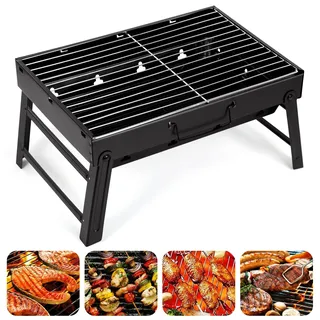 AGM Holzkohlegrill Picknickgrill Edelstahl Kleiner Grill Portable Campinggrill Abnehmbare BBQ Grills für Outdoor Garten Party usw. (52 x 29.5 x 22.2 cm)