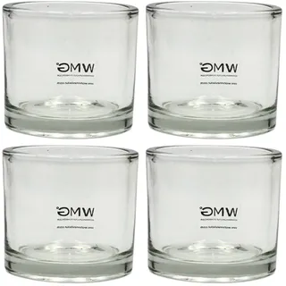 Dekohelden24 Windlichtglas/Teelichtglas im 4er Set, klar/transparent aus Glas, schlicht und elegant, Größe: H/Ø ca. 8 x 9 cm