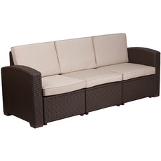 Flash Furniture Seneca Rattan-Sofa mit wetterfesten Kissen, 1 Stück, Braun