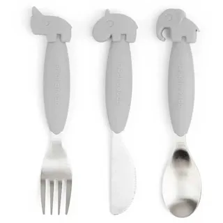 Done By Deer Easy Grip Friends Besteckset - Grey - 12 Monate