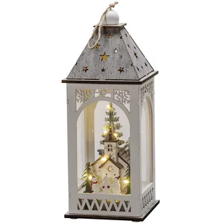 Konstsmide Holzlaterne mit Kirche 11 cm 8 warmweiße LEDs 6h Timer batteriebetrieben