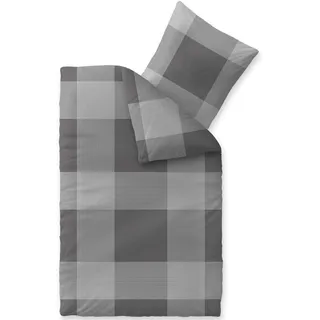 CelinaTex Touchme Biber Bettwäsche 155 x 220 cm 2teilig Baumwolle Bettbezug, Set, Bettgarnitur für Sommer und Winter, ganzjährig, pflegeleicht, Stine Karo grau anthrazit