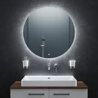 BR Bringer® LED Badspiegel Rund 80 cm Modell BRRS201 dimmbar Anti-Beschlag | Dimmbarer Badezimmerspiegel mit Beleuchtung - 3 Lichtfarben, Touch-Schalter, Anti-Beschlag und praktische Speicherfunktion