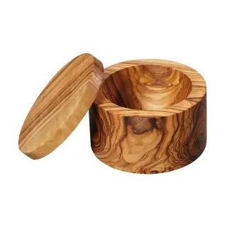 Zassenhaus Salz-/Gewürztopf mit Magnetdeckel, Salzdose aus Olivenholz, Durchmesser: 9 cm