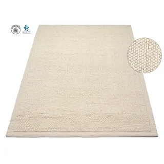 Wollteppich OTTO HOME "Wolly Rahmen, handgewebt, Wolle" Gr. 1, weiß, B:60cm H:14mm L:90cm, Kunstfaser, Wolle, Teppiche, Wollteppich, einfarbig, Teppich, Wohnzimmer, Schlafzimmer, Esszimmer