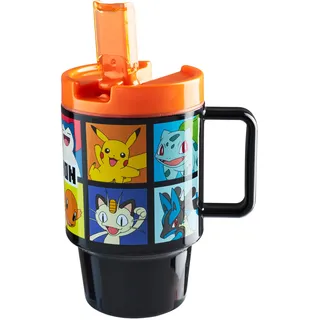 Get Trend Pokemon Tumbler Trinkflasche Kinder 500ml, Auslaufsicherer Trinkbecher mit Deckel und Strohhalm, Kunststoff Becher BPA-Frei, Geschenk Idee (Schwarz Pokemon)