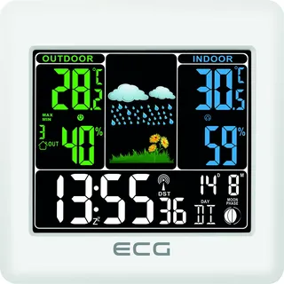 ECG MS 300 Multifunktions Wetterstation mit Funk-Außensensor, Wettervorhersage für 1 Tag, Thermometer, Hygrometer, Indoor/Outdoor (Farbdisplay), Weiß S, Weiss