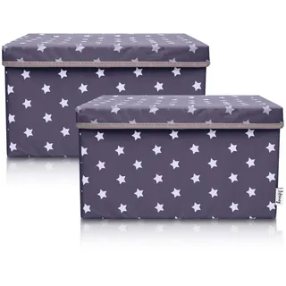 LIFENEY 2-Set Aufbewahrungsbox Kinder (37x25x21cm) I Aufbewahrungskorb für Kinderzimmer und Wohnbereich I Kinder Aufbewahrungskiste (Anthrazit Stern)