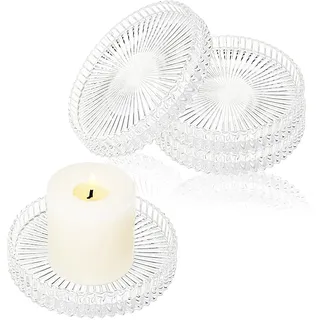 GETRICH Kerzenteller Glas 9 cm, 4 Stück Kerzenuntersetzer Transparent, Rund | Kerzenständer Glas für Stumpenkerzen, Kerzen Untersetzer für Party Dekoration,Tischdekoration, Hochzeit, Weihnachten, Spa