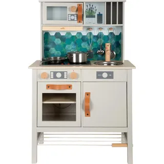 small foot Kinderküche , Hellgrau , Metall, Holz , 6-teilig , 57x87x28 cm , EN 71 , Lichteffekte, Geräuscheffekte , Spielzeug, Holzspielzeug