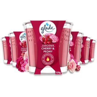 Glade Duft-Kerze im Glas, 6er Pack, Luscious Cherry & Peony, bis zu 30 Stunden Brenndauer (6 x 129g)