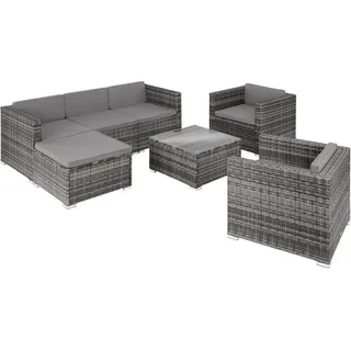 tectake Rattanlounge Lignano, variabel aufstellbar, grau , Grau , Kunststoff , Organisch , Gartenmöbel, Gartengarnituren, Gartenmöbel-Sets