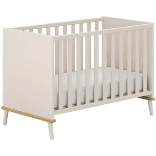 Babybett YUNY BY PAIDI "HAZEL 60x120cm in Beige, Kinderbett mit Massivholz", cashmere, beige, eiche, montana, B:126cm H:85cm T:67cm, Holzwerkstoff, Massivholz, Babybetten, Babybett, Gitterbett 3-fach höhenverstellbar