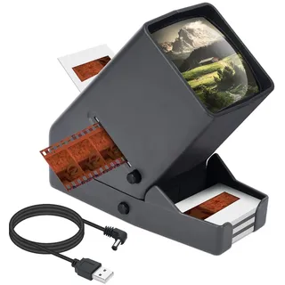 35mm Diaprojektor für Alte Dias, 3-facher Diabetrachter Vergrößerung | LED-Beleuchtetem Diaprojektor mit USB-Stromkabel Dia