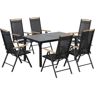 Outsunny Sitzgruppe für 6 Personen, Schwarz , Metall , Gartenmöbel, Gartengarnituren, Gartenmöbel-Sets