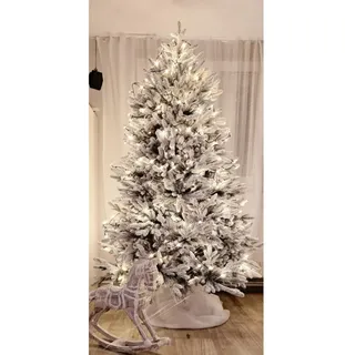 EVGN Künstlicher Weihnachtsbaum 180 cm mit Schnee – 100% Spritzguss-PE, naturgetreu & extra dicht – beflockt (Schnee-Effekt) – Klappsystem (hinged) & Stabiler Metallständer.