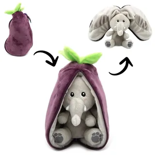 Les Déglingos Flipetz Plüschtier, Samt, Elefant/Aubergine, wendbar, Plüsch, sehr weich, für Babys – Geschenkideen zur Geburt