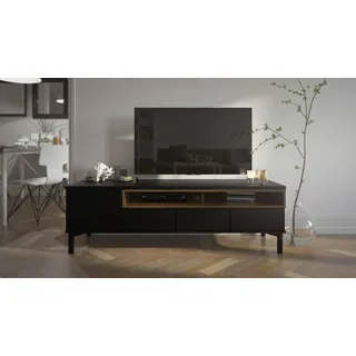 Dmora - Fernsehschrank Margaux, Ständer für Wohnzimmerfernseher, Niedriges Wohnzimmer-Sideboard, TV-Ständerbasis, 156x48 h48 cm, Schwarz und Walnuss