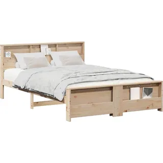 Bettgestell mit Kopfteil Braun 140 x 200 cm Massivholz Kiefer - Beige, Braun