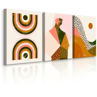 Muralo Leinwandbilder 3-er Set Boho Abstraktion , Textil , Abstrakt, Kunstzeichnung , Rechteckig , 90x40 cm , Bilder & Rahmen, Bilder