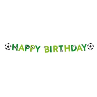 PD-Party: Happy Birthday Girlande - Happy Birthday Banner im Fußball Desgin für Jungen & Mädchen - Geburtstagsgirlande für Kinder jeden Alters - Bunte Geburtstagsgirlande - 250x17 cm