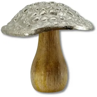Mango-Holz und Metall Figur Pilz braun Silber 11 x 11cm Dekofigur Wald-Deko Tisch Dekoration