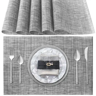 Tischsets Abwaschbar 6er Set, Platzset PVC Hitzebeständig rutschfest, Platzdeckchen für küche Speisetisch Hotel, 45x30cm (Grau)