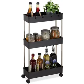 Relaxdays Nischenwagen, Kunststoff, HBT 70x15,5x40,5 cm, schmales Nischenregal Bad, Küche, 4 Haken, 3 Fächer, Farbwahl