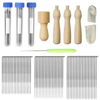 Molirex Filznadeln zum Trockenfilzen, 60 Filznadeln (3 Größen), Filznadelgriff aus Holz, Ahlen, Fingerlinge, Nadelfilz Set Filzen Starterset für Anfänger oder Profis