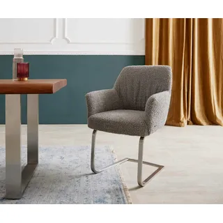 DELIFE Freischwinger Xana-Flex mit Armlehnen Bouclé Silbergrau Freischwinger flach Edelstahl Taschenfederkern - Grau