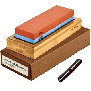 Abziehstein Schleifstein für Messer Doppelseitig 1000/6000-2in1 Wetzstein Messerschärfer - Rutschfest - FSC Bambus Halterung - für alle Messer