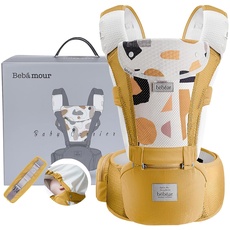 Bebamour Babytrage mit Hüftsitz mit Kopfbedeckung 3 Saugkissen Extender(Baby Carriers Foam Series, Air Yellow)