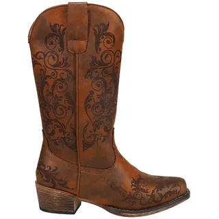 ROPER Damen-Stiefel, hohe Stickerei, Snip Toe, lässig, wadenhoch, niedriger Absatz, 2,5–5,1 cm, Braun, Hellbraun, 37.5 EU