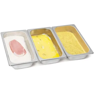 Gucass 3-teiliges Panierschalen Set, GN 1/3 Behälter aus Edelstahl Schale Rechteckig Metall-Panierstrasse - 32,5 x 17,5 x 6,5 cm - ideal für Schnitzel, Fleisch, Fisch