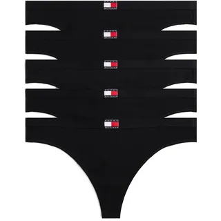 Tanga "5 PACK FLAG THONG", Damen, Gr. XS (34), 5 Stk., schwarz (schwarz, schwarz, schwarz, schwarz, schwarz), Jersey, Obermaterial: 95% Baumwolle, 5% Elasthan, TOMMY HILFIGER UNDERWEAR, körpernah, Unterhosen Tanga, mit Logo, Topseller