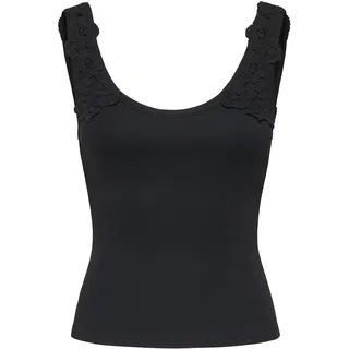 Tanktop ONLY "ONLZANNY S/L CROCHET TANK TOP CS JRS", Damen, Gr. M, schwarz, Jersey, Obermaterial: 95% Baumwolle, 5% Elasthan, unifarben, normal, tiefer Rundhals, Tops Tanktop, Baumwollmischung