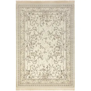 Nouristan Naveh Orient Wohnzimmerteppich Kurzflor mit Fransen Vintage Orientalischer Samt-Teppich für Esszimmer, Wohnzimmer, Schlafzimmer – Creme Beige, 160x230cm, Rayon, 160x230 cm