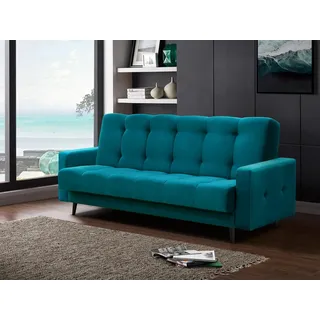 beautysofa Schlafsofa Nancy BIS mit Schlaffunktion Bettkasten Polstersofa aus Velours Sofa mit Federkern Holzbeine, Stoff: kronos 13 - Hellblau