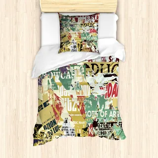 ABAKUHAUS Retro Mantele, Alte Zerrissenen Poster Collagen, Milbensicher Allergiker geeignet mit Kissenbezügen, 135 cm x 200 cm - 80 x 80 cm, Mehrfarbig