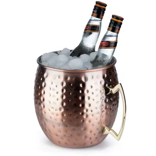 Buddy ́s Bar - Moscow Mule Flaschenkühler, 5 Liter Volumen, hochwertiger Edelstahl-Kühler, lebensmittelecht, Hammerschlag-Effekt, Riesen Cocktail-Tasse, gehämmert, Kupfer Antik, 1 Stück