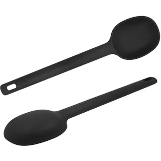 Silikonlöffel,2 Stück Kochlöffel Kunststoff Kochlöffel set Schöpflöffel Suppenkelle Hitzebeständige für Küche Kochen Backen Rühren 28cm(Schwarz)