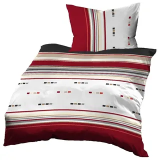 Gerald Wittmann Bettwäsche 140x200 cm + 70x90 cm, Baumwolle Satin, Kariert Rot Weiß Beige